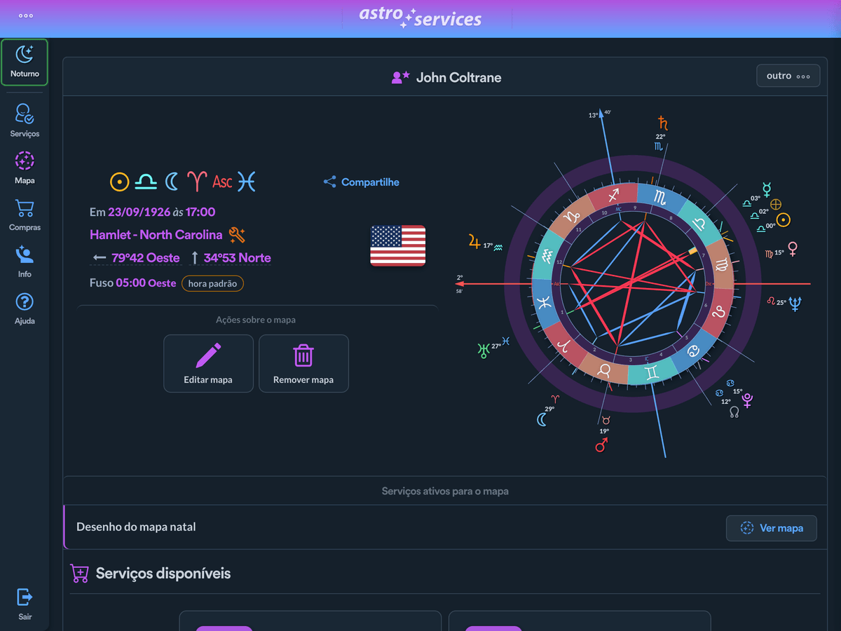 Mapa no Astro Services